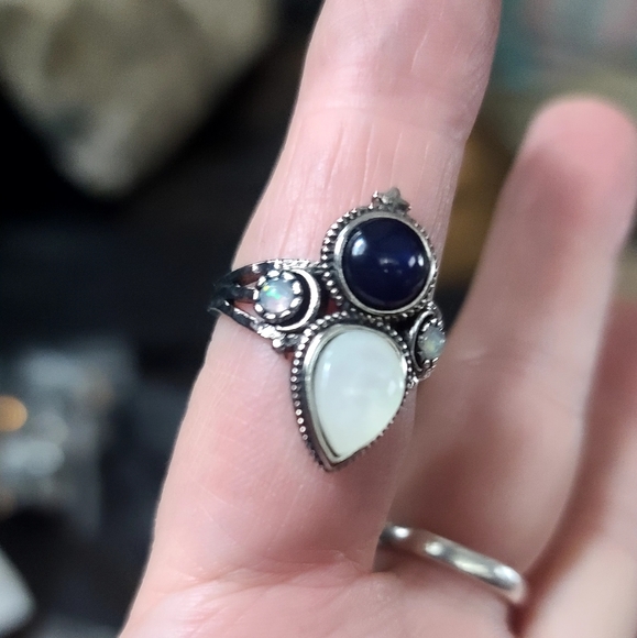 Moonstone & Lapis Sterling silver ring NEW - Picture 6 of 7